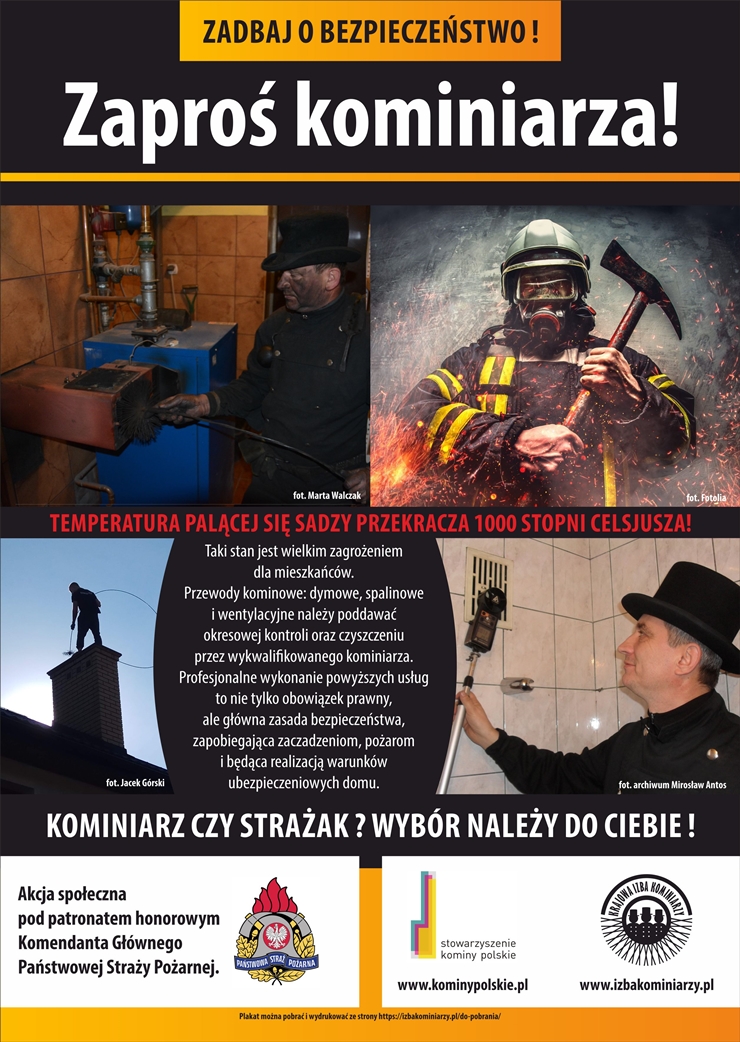 Plakat z wizerunkiem kominiarza i strażaka