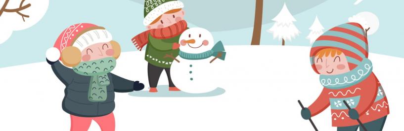Plakat z rysunkiem dzieci na śniegu