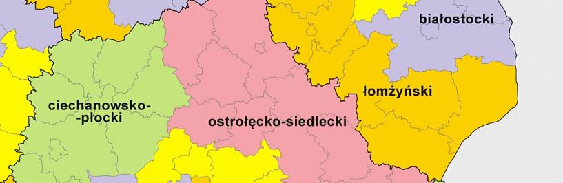 Fragment mapy Polski z podziałem na subregiony - za Wikipedią