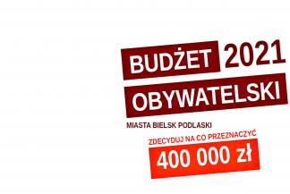 fraglement plakatu z kolorowym napisem "budżet obywatelski 2021"