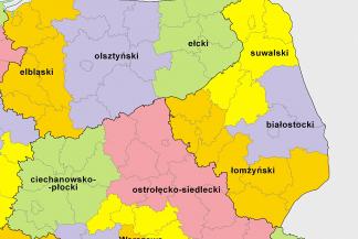 Fragment mapy Polski z podziałem na subregiony - za Wikipedią