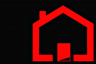 plakat z czarnym tłem, czerwonym domem z paleniskiem i białym napisem z nazwą akcji